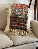 Handmade throw blanket couch  rust floral block print throw, Boho home decor, King/Queen Woven bedding for bedroom Housewarming gift for her
