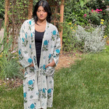 Pure Cotton robe, Summer Kimono Indian Block printed House Robe o, red and Blue Floral Beach Cover up Gift for her