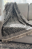 Black floral throw blanket couch handmade throw, Home Inspiration, Sofa/bed throw,Hand Loomed Throw, Unique Handmade gift