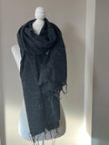 Black and Beige Wool Blanket Scarf, Extra Large Shawl, Travel Wrap Wool Soft Meditation Blanket Oversized Shawl HandMade Nepal