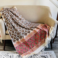 Handmade Throw, Pink throw blanket, Neutral Home Decor, Hand block printed throw blanket Queen Size Bed Throw Housewarming gift for friend