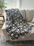 Cotton boho floral throw blanket couch Cotton blanket with tassels hand block aesthetic decor for home handmade unique gift for housewarming