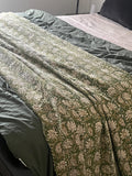 Cotton bedding kantha quilt hand block print handmade throw blanket, green floral coverlet Home decor gift