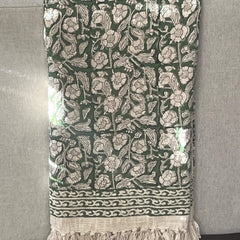 Green floral throw blanket couch Handmade throw blanket with tassels Hand block print cotton bedding Spring home decor Hand loomed throw