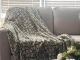 Green floral throw blanket couch Handmade throw blanket with tassels Hand block print cotton bedding Spring home decor Hand loomed throw