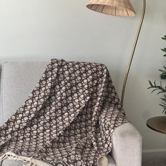 Brown throw blanket couch for summer Hand block print sofa throw home decor King size blanket for boho bedroom B day gift for friend