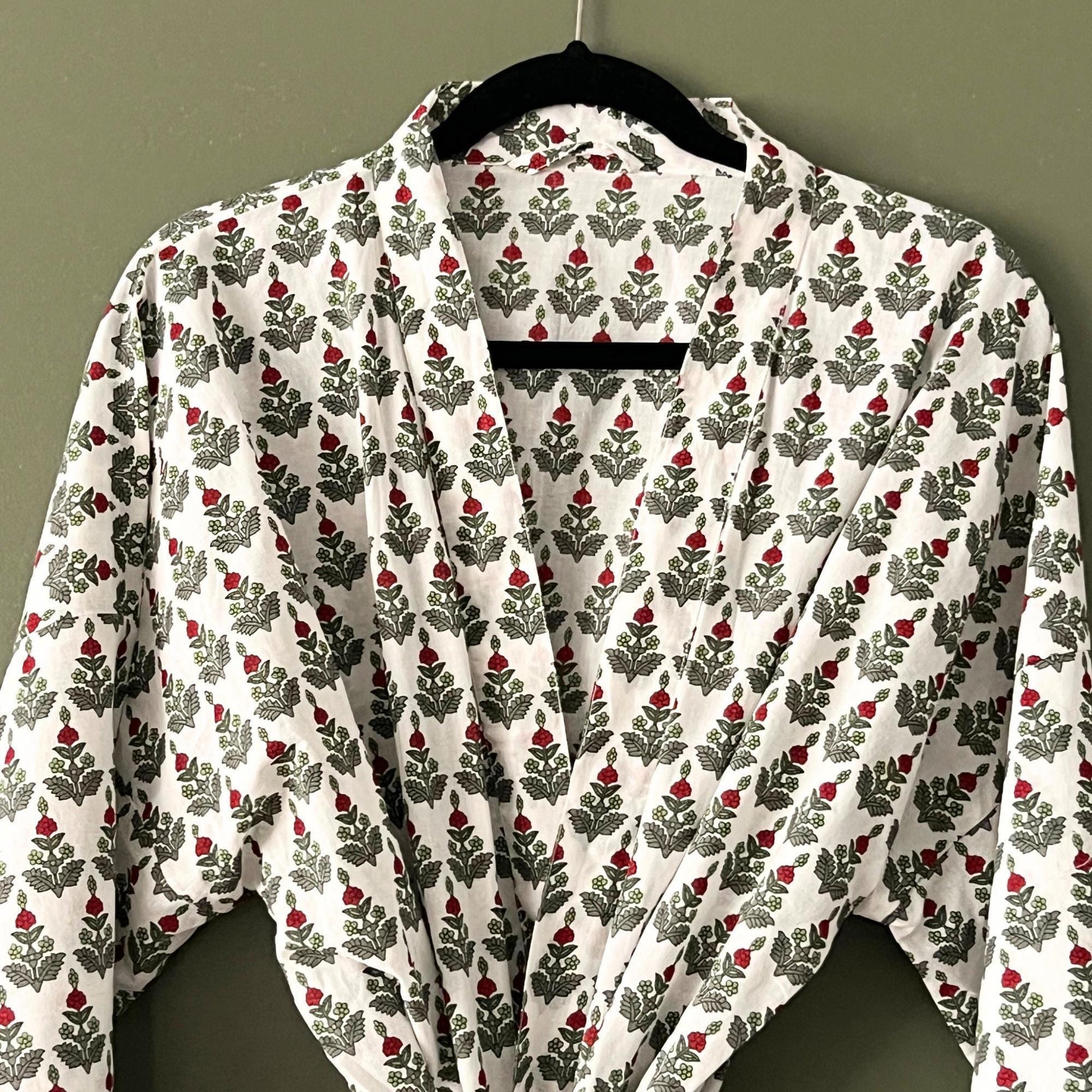 Hand Block Print Cotton Kimono Robe, Floral Women's Robe Quantity