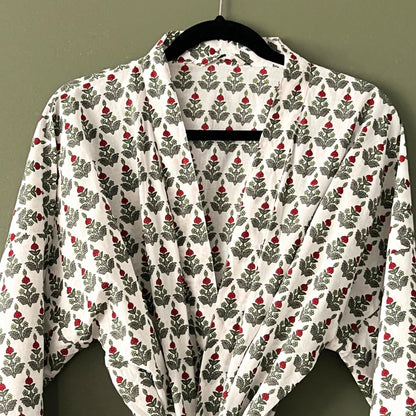 Hand Block Print Cotton Kimono Robe, Floral Women's Robe Quantity