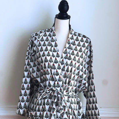 Hand Block Print Cotton Kimono Robe, Floral Women's Robe Quantity