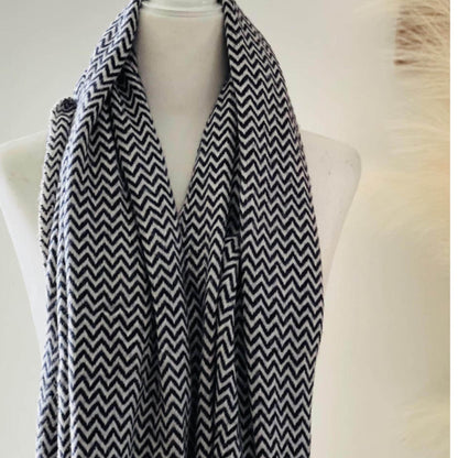 Black Herringbone Merino Wool Scarf, Made in Nepal, Unisex