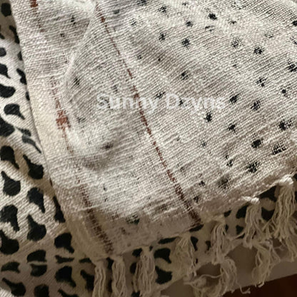 Black Hand Block Print Cotton Throw Blanket: Boho Floral with Tassels