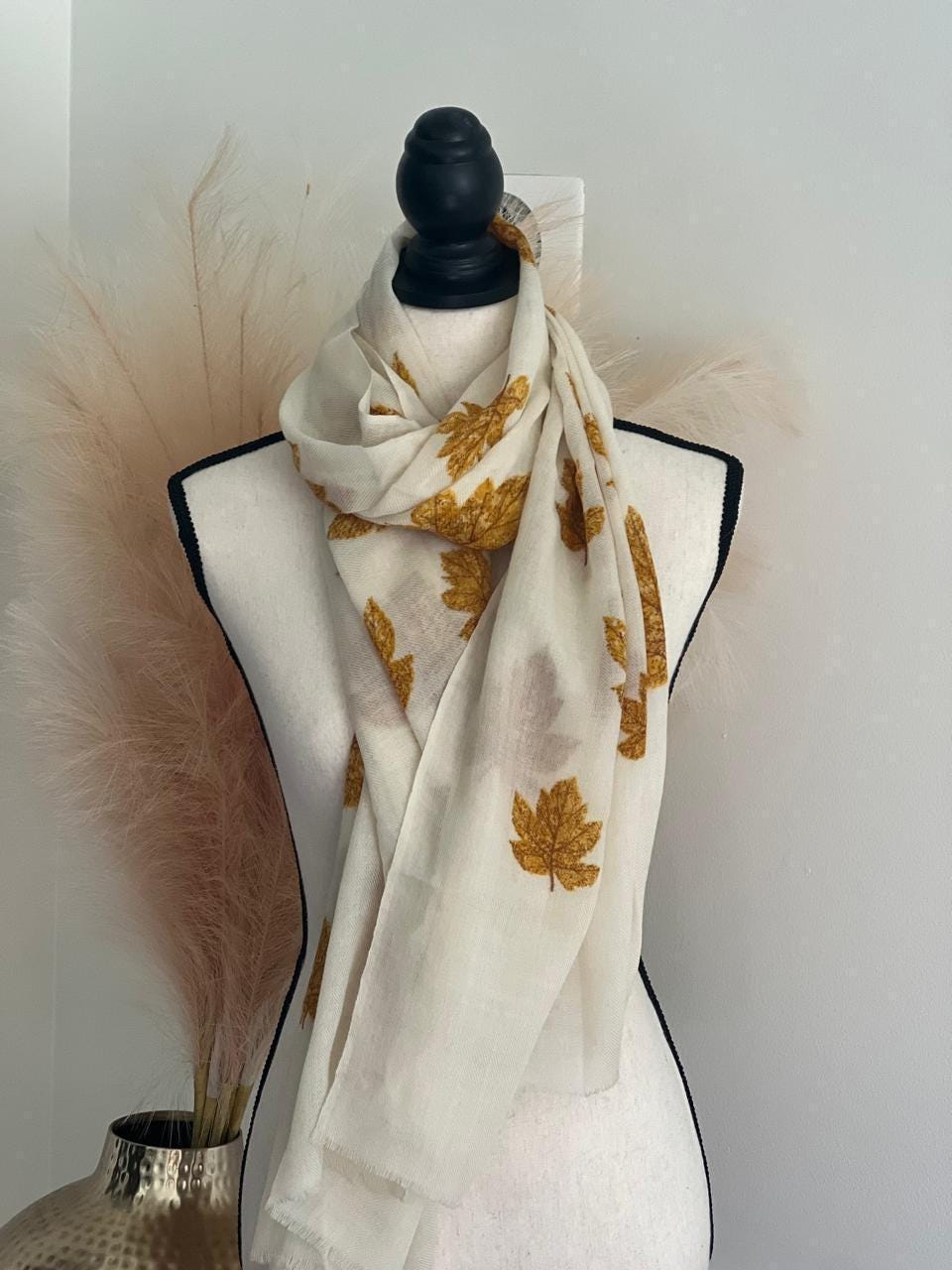 Cashmere Scarf: Yellow Fall Leaves Pattern, Oversized Blanket Wrap