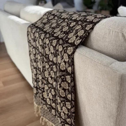 Black floral block print cotton pillow cover