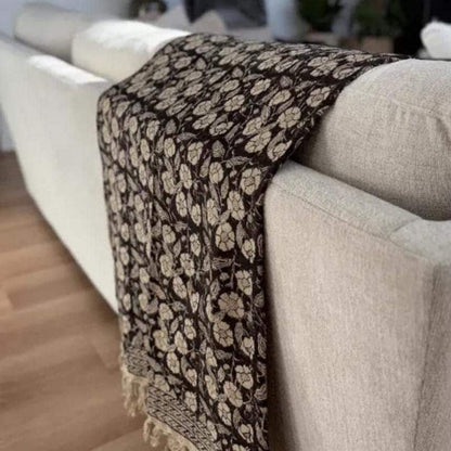 Handmade Boho Floral Throw Blanket: Soft Cotton Couch Cover with Tassels