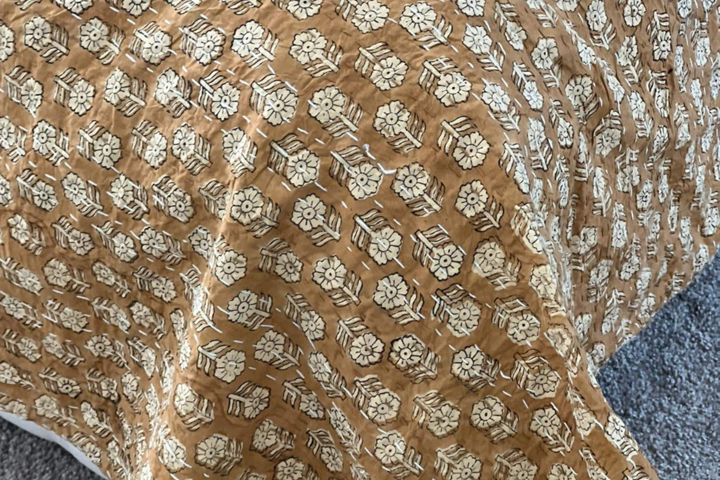 Handmade Yellow Kantha Quilt Cotton Indian Bedspread