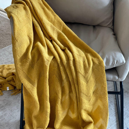 Boho Mustard Yellow Throw Blanket: Chevron Sofa Accent, Birthday Gift