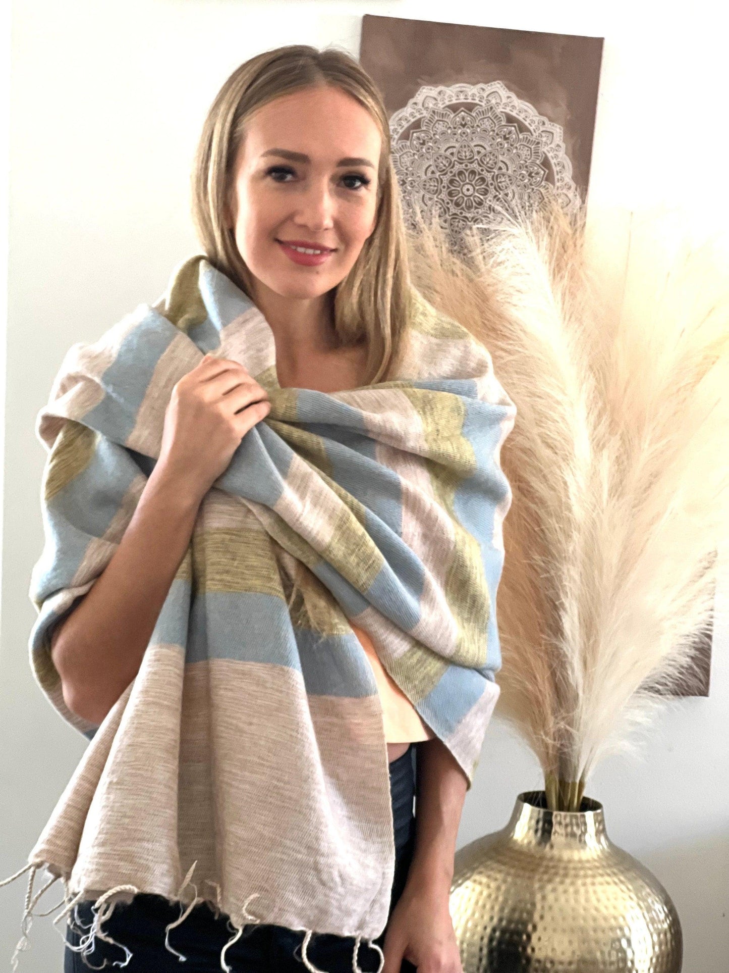 Himalayan Yak Wool Scarf, Meditation Shawl Made in Nepal Shawl, Super-Soft Shawls