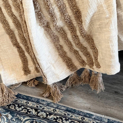 Boho Mud Cloth Throw Blanket: Brown Tufted Cotton Throw