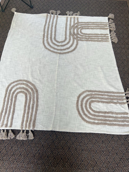 Boho Mud Cloth Throw Blanket: Brown Tufted Cotton Throw
