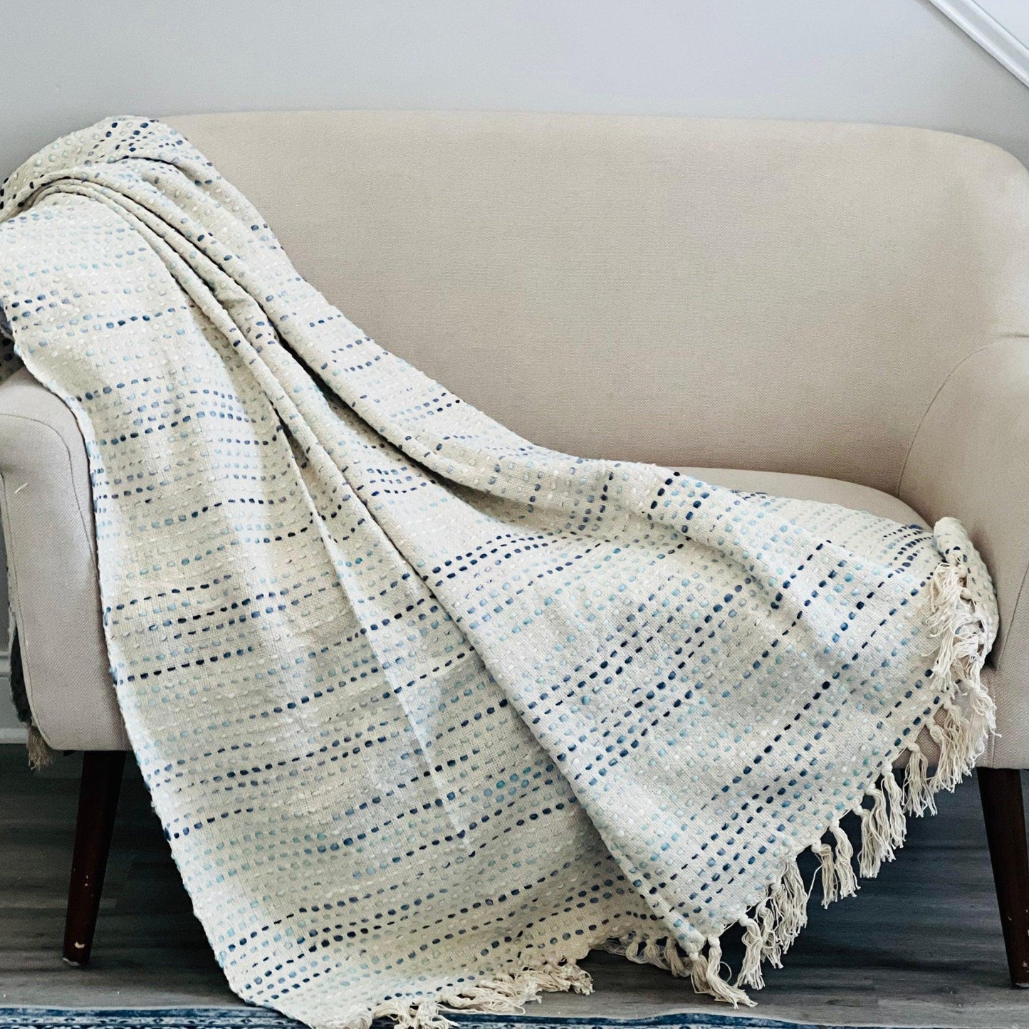 Handwoven Cotton Boho Throw Blanket with Tassels