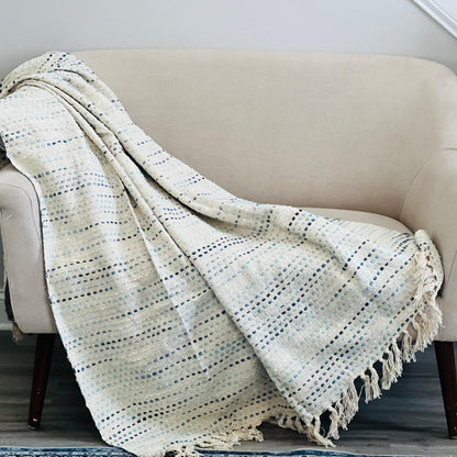 Handwoven Cotton Boho Throw Blanket with Tassels