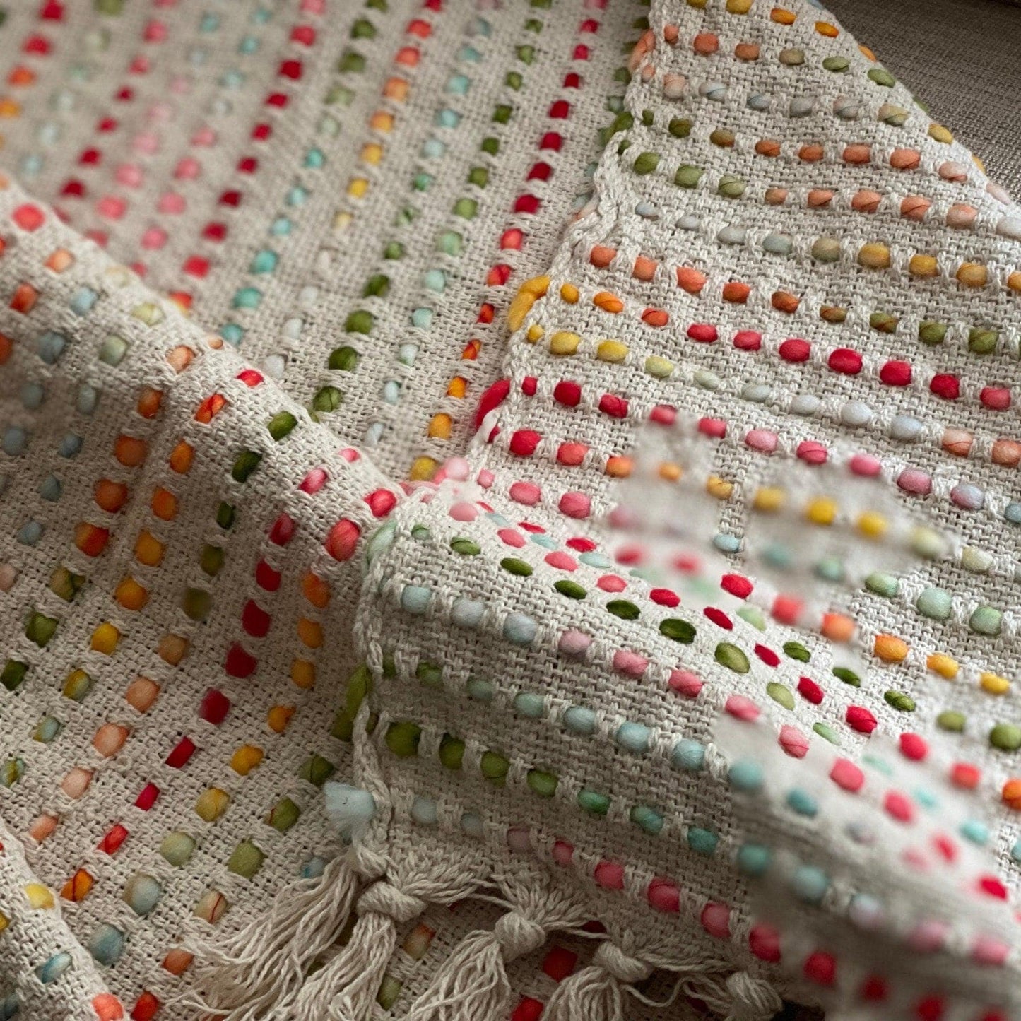 Handwoven Cotton Boho Throw Blanket with Tassels
