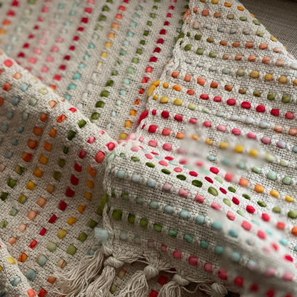 Handwoven Cotton Boho Throw Blanket with Tassels