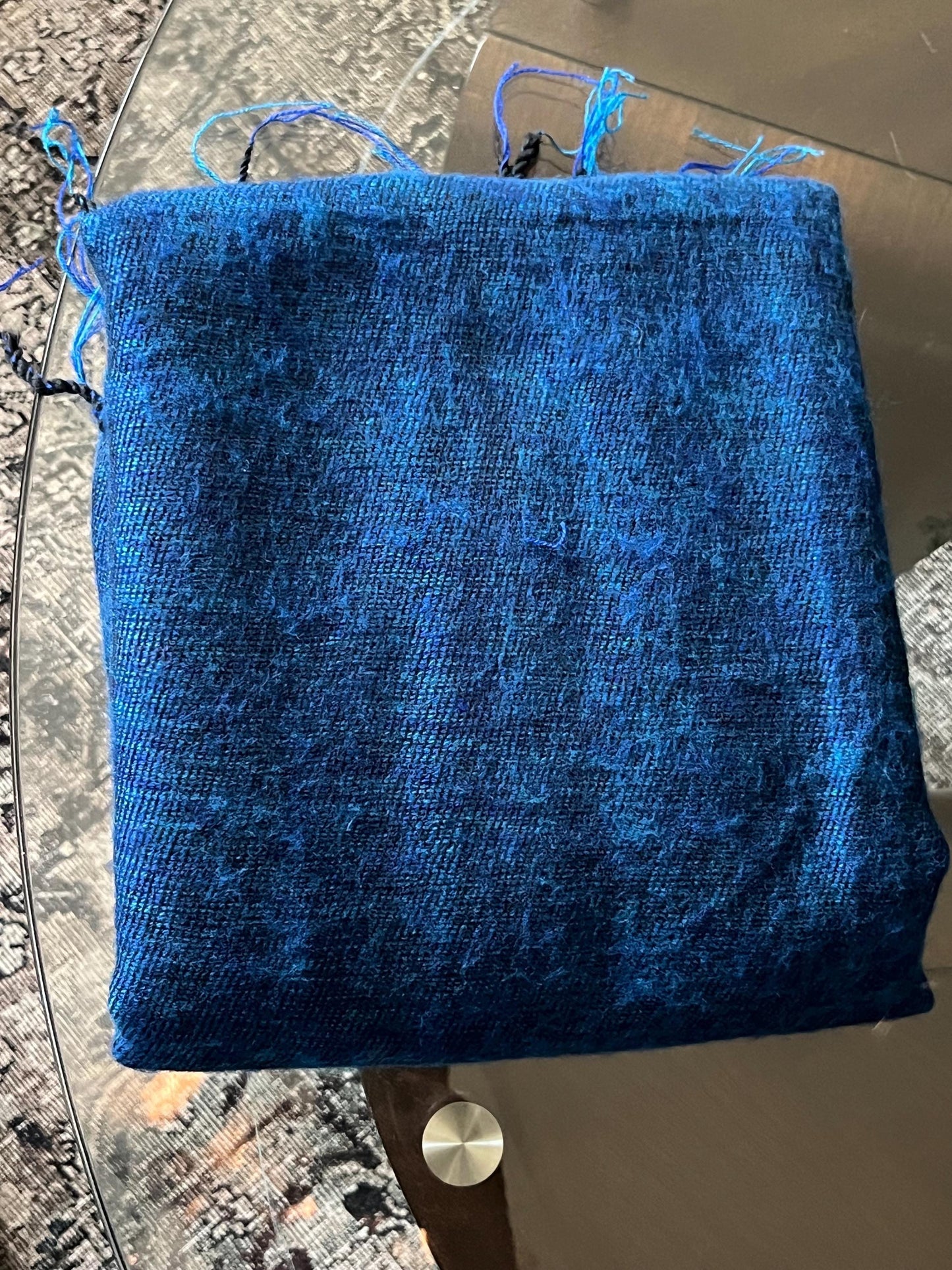Blue Yak Wool Scarf: Handmade Nepal Shawl, Meditation Blanket