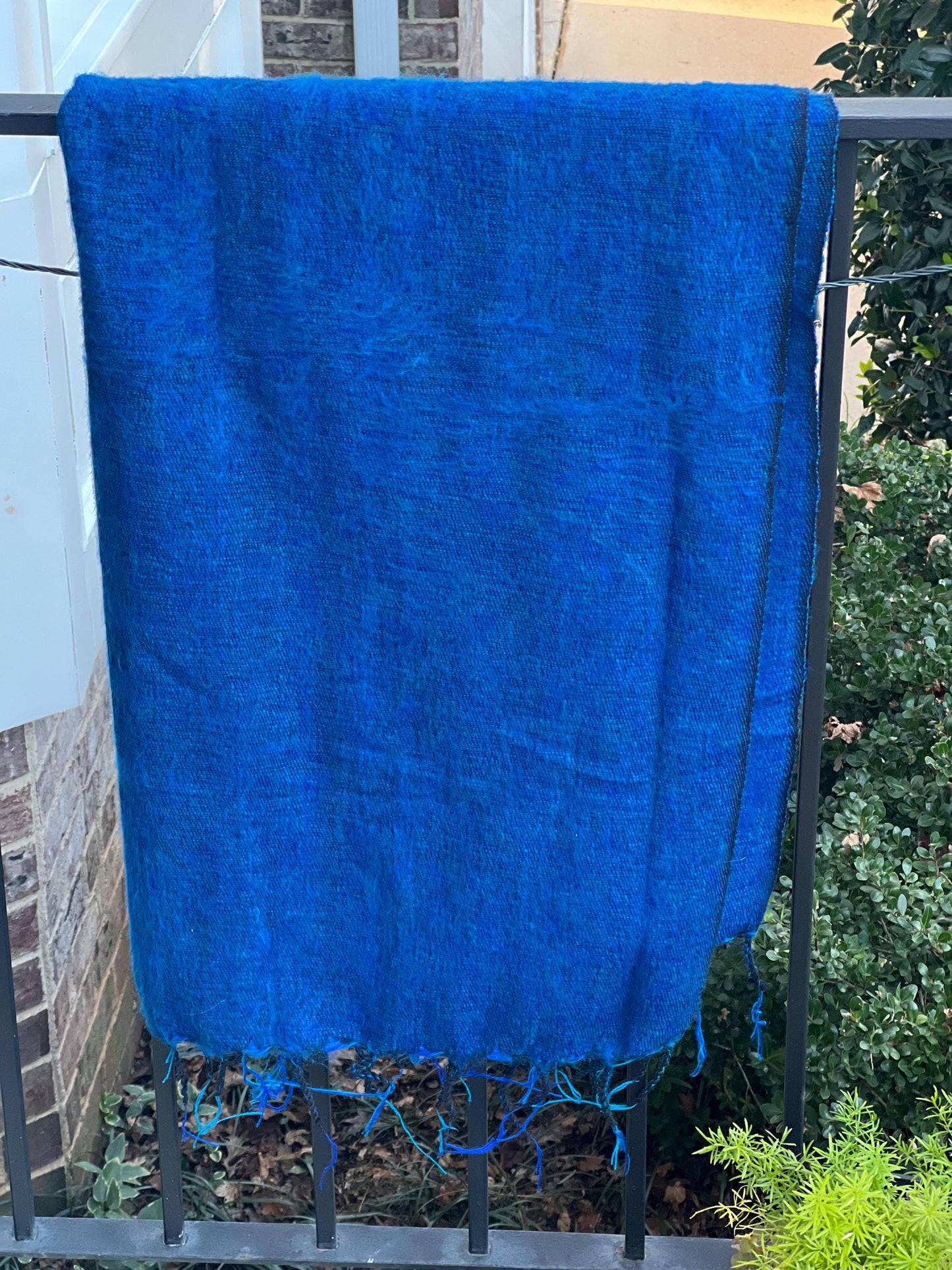 Blue Yak Wool Scarf: Handmade Nepal Shawl, Meditation Blanket
