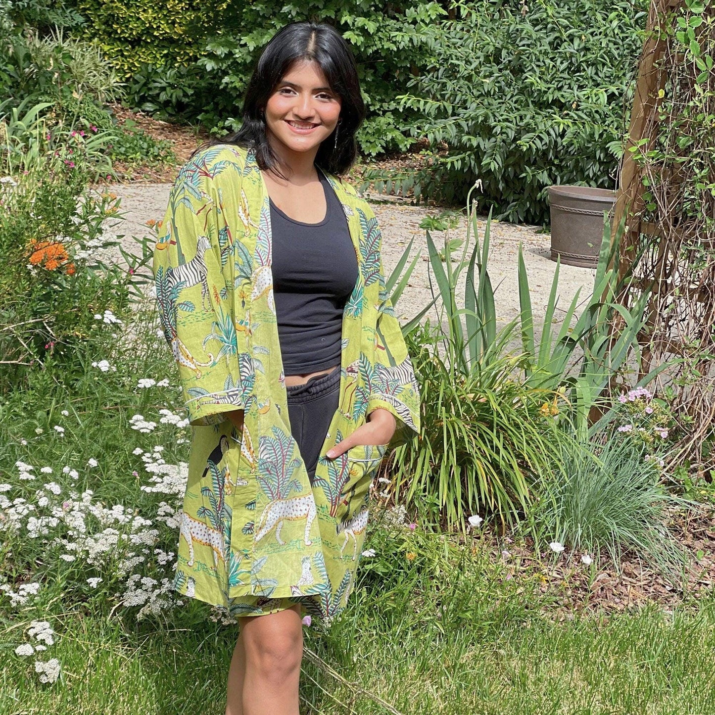 Pure Cotton short length morning robe, Indian Block printed House Robe Summer Kimono