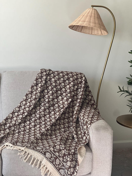 Hand Block Print Cotton Throw Blanket: Boho Home Decor