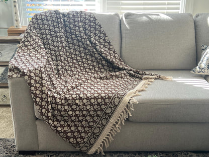 Hand Block Print Cotton Throw Blanket: Boho Home Decor