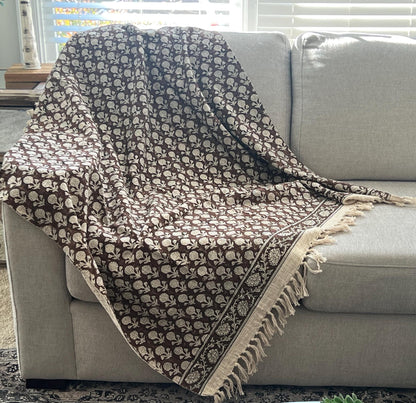 Hand Block Print Cotton Throw Blanket: Boho Home Decor