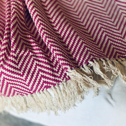 Pink Chevron Cotton Throw Blanket with Tassels