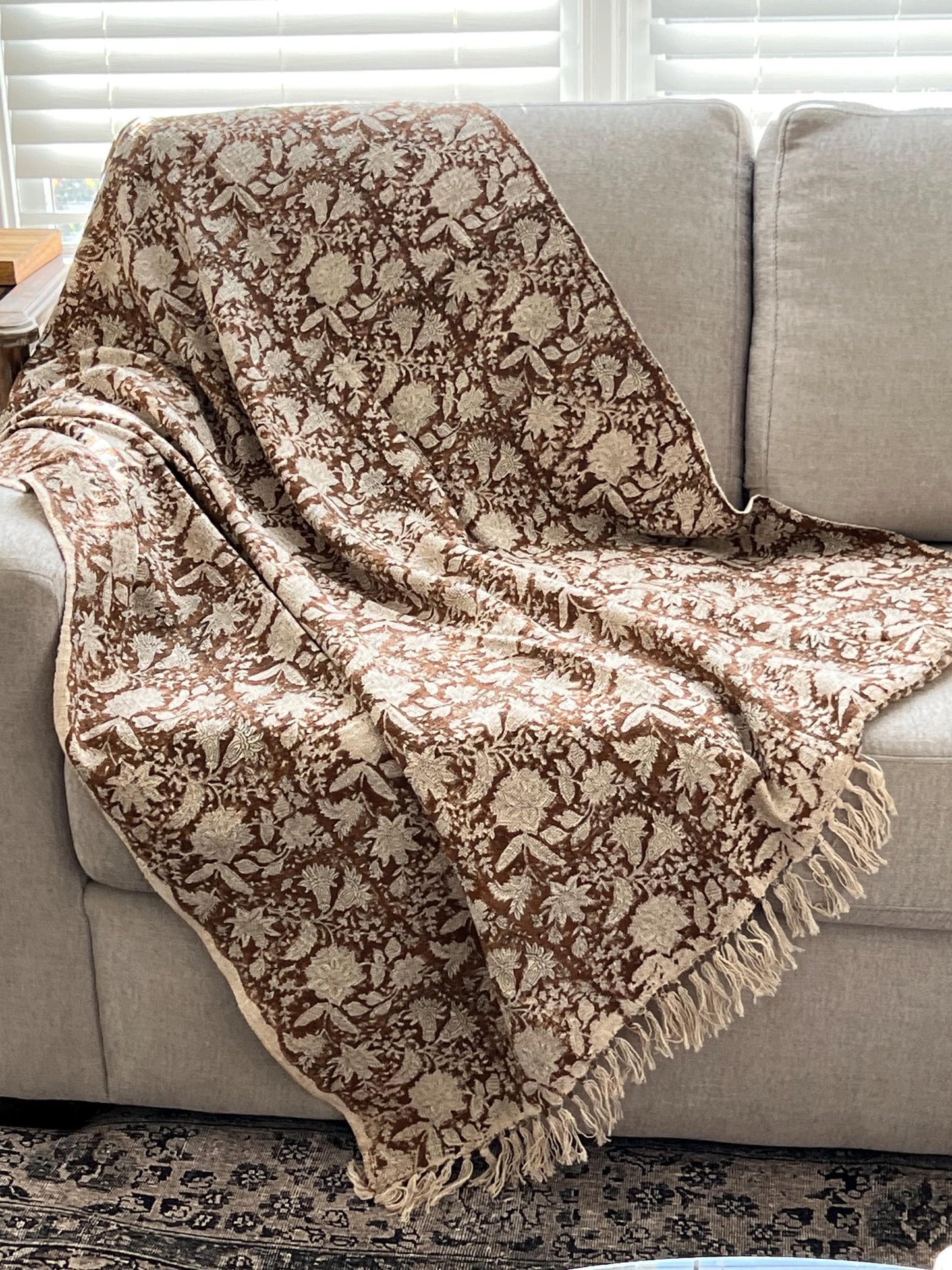 Handmade Throw Hand Block Print Cotton Blanket Tassels HandLoomed Sofa Throw,Boho Bedroom Decor