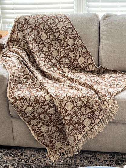 Handmade Throw Hand Block Print Cotton Blanket Tassels HandLoomed Sofa Throw,Boho Bedroom Decor
