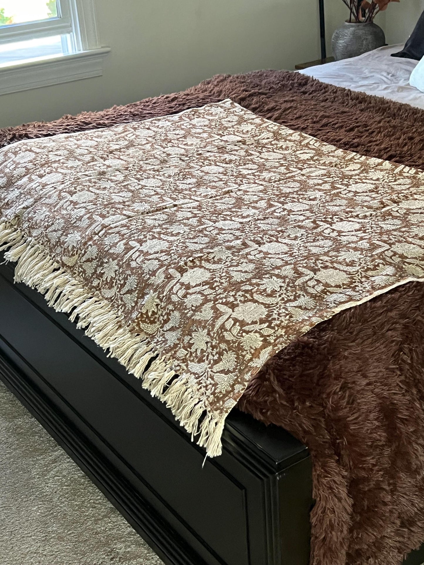 Handmade Throw Hand Block Print Cotton Blanket Tassels HandLoomed Sofa Throw,Boho Bedroom Decor