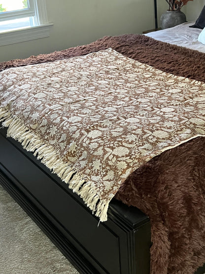 Handmade Throw Hand Block Print Cotton Blanket Tassels HandLoomed Sofa Throw,Boho Bedroom Decor