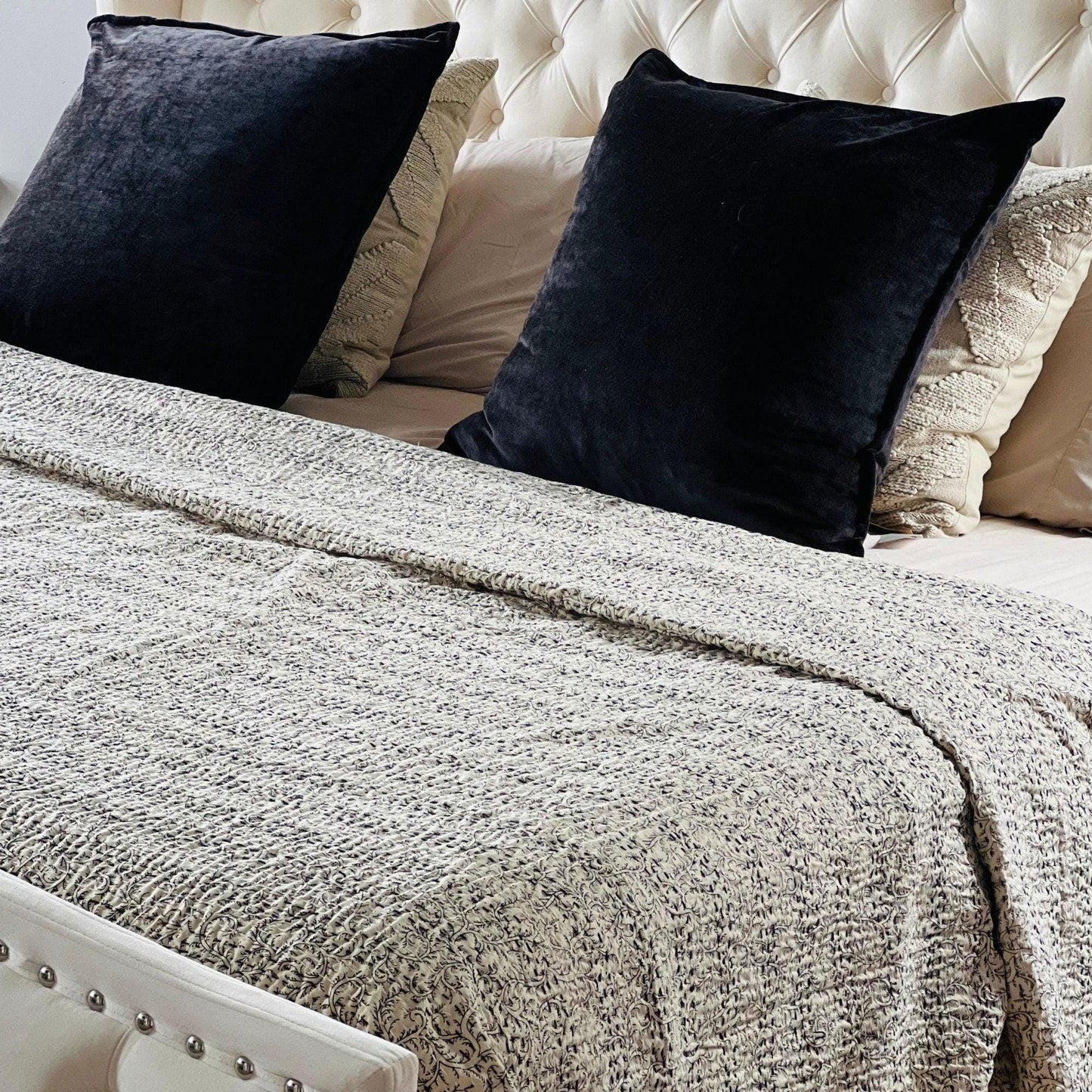 Handmade Cotton Bedding Cotton Kantha Quilt, Indian Bedspread, Throw Blanket