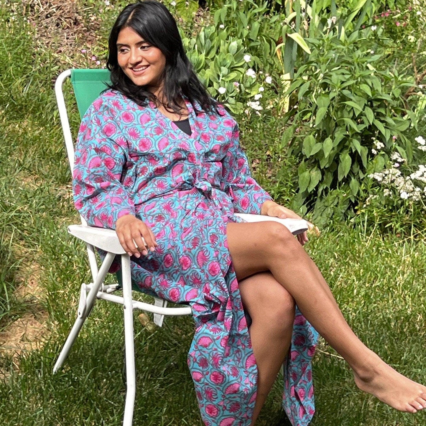 Black Floral Cotton Kimono Robe: Lightweight Beach Cover-Up