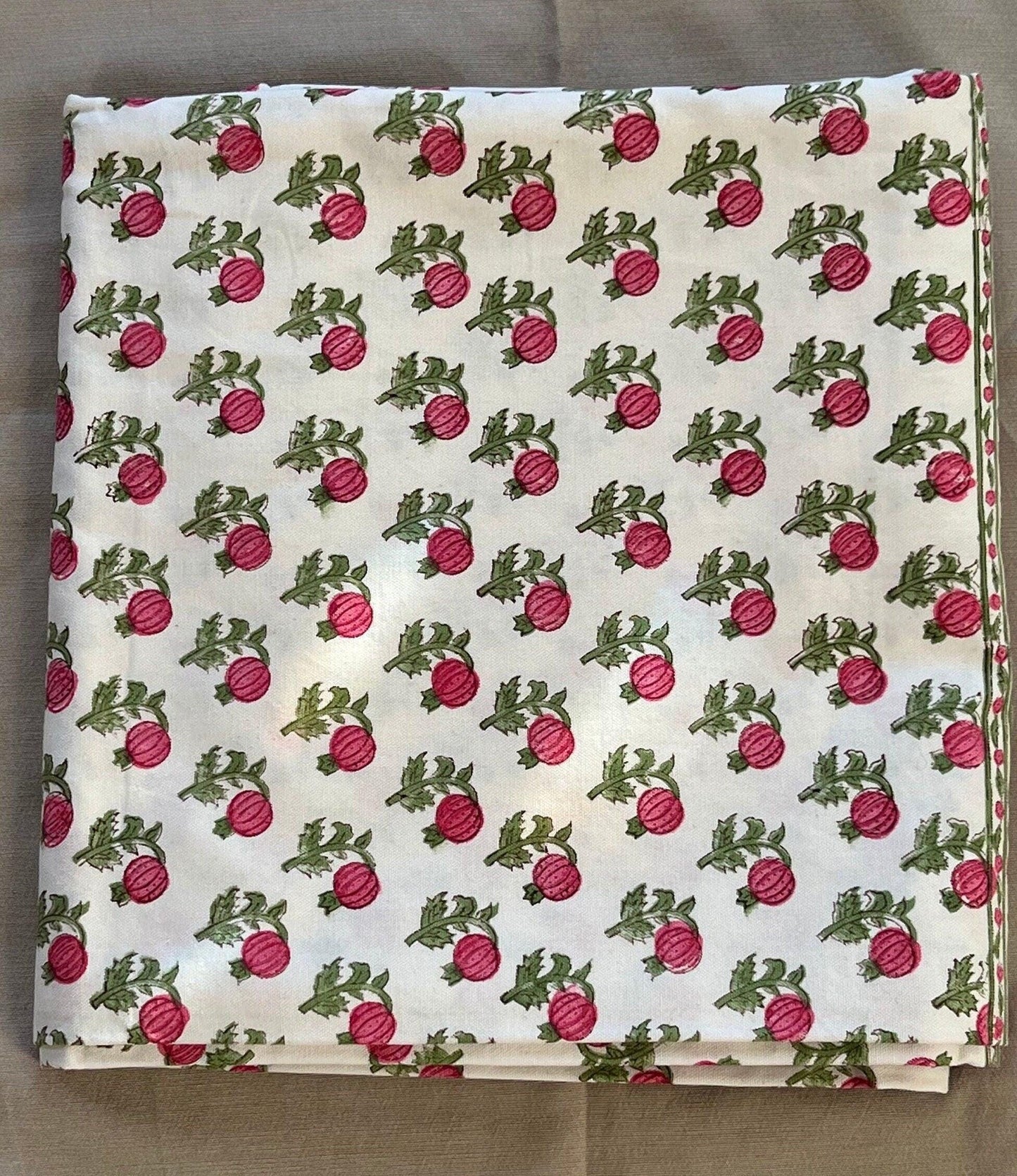 Red Floral Tablecloth, Block Print Cotton Table Linens