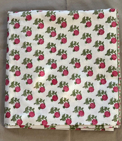 Red Floral Tablecloth, Block Print Cotton Table Linens