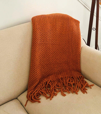 Crochet Rusted Throw Blanket: Boho Chic Sofa Decor