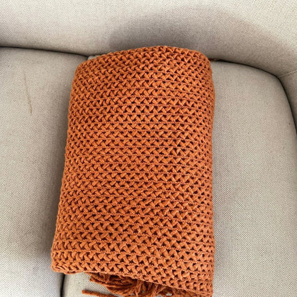 Crochet Rusted Throw Blanket: Boho Chic Sofa Decor