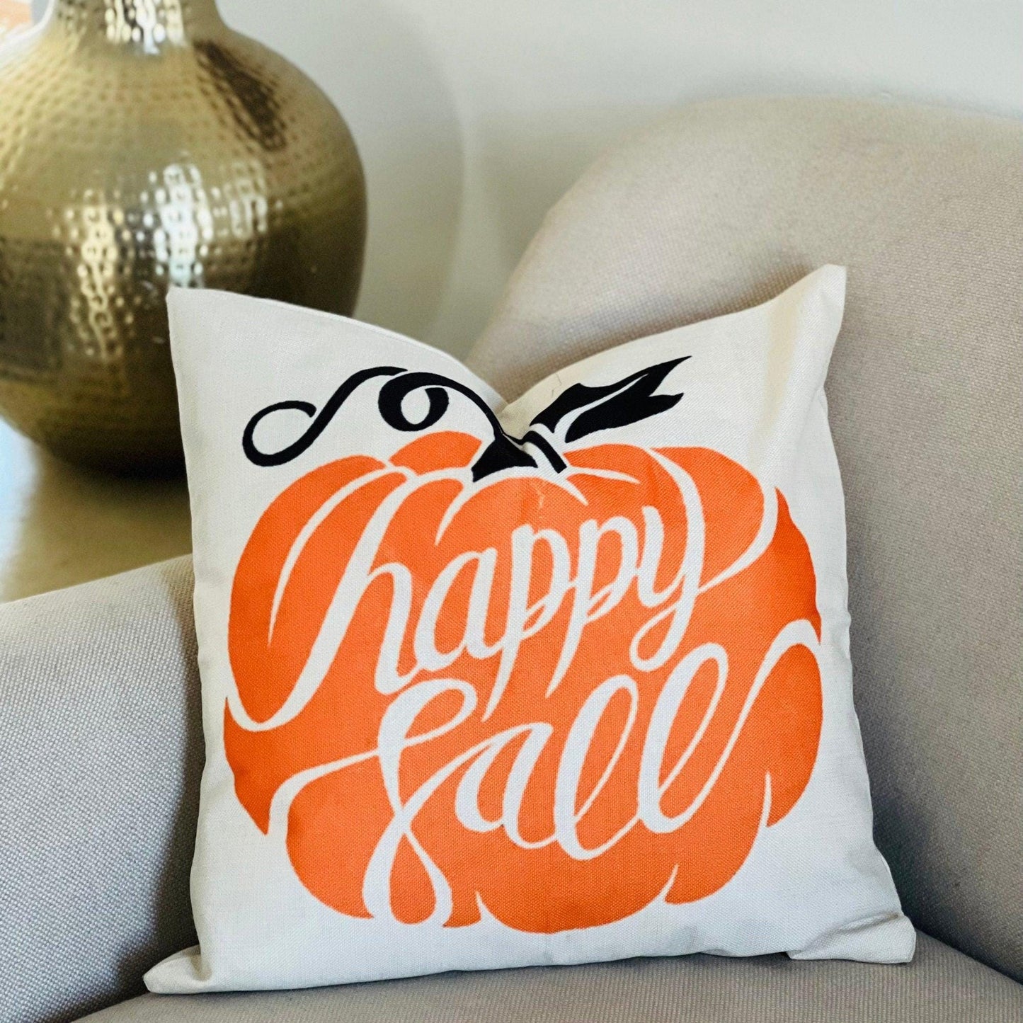 Orange Pumpkin Pillow Cover, Fall Thanksgiving Home Decor (18x18)