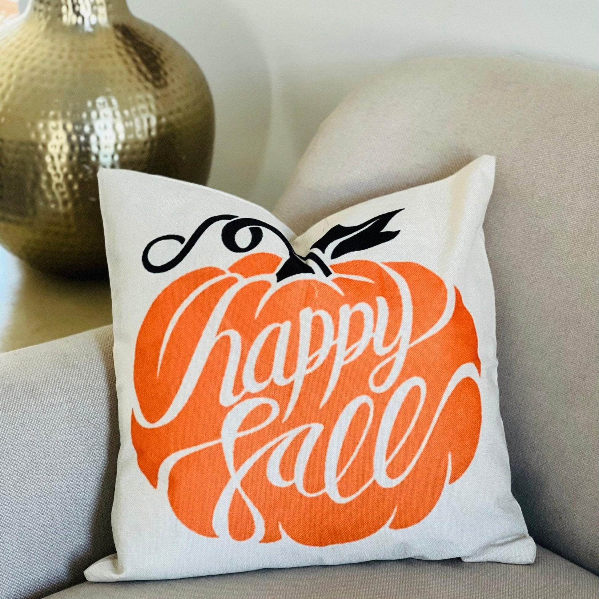 Orange Pumpkin Pillow Cover, Fall Thanksgiving Home Decor (18x18)