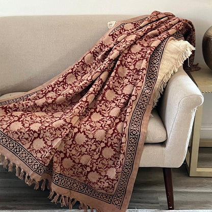 Woven Mud Cloth Throw Blanket, Red Brown Boho Decor (50x60)