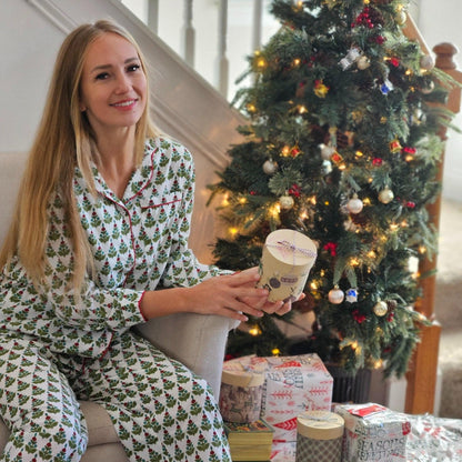Christmas Pajama Set, Cotton Floral Print Loungewear, Holiday Print
