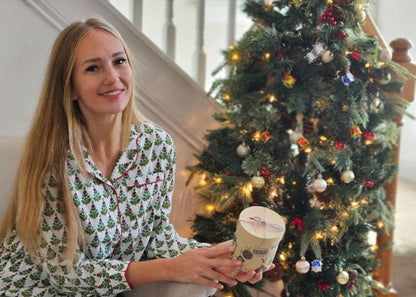 Holiday Pj's Handmade Cotton Christmas Tree Pajama Set, Floral Print Loungewear