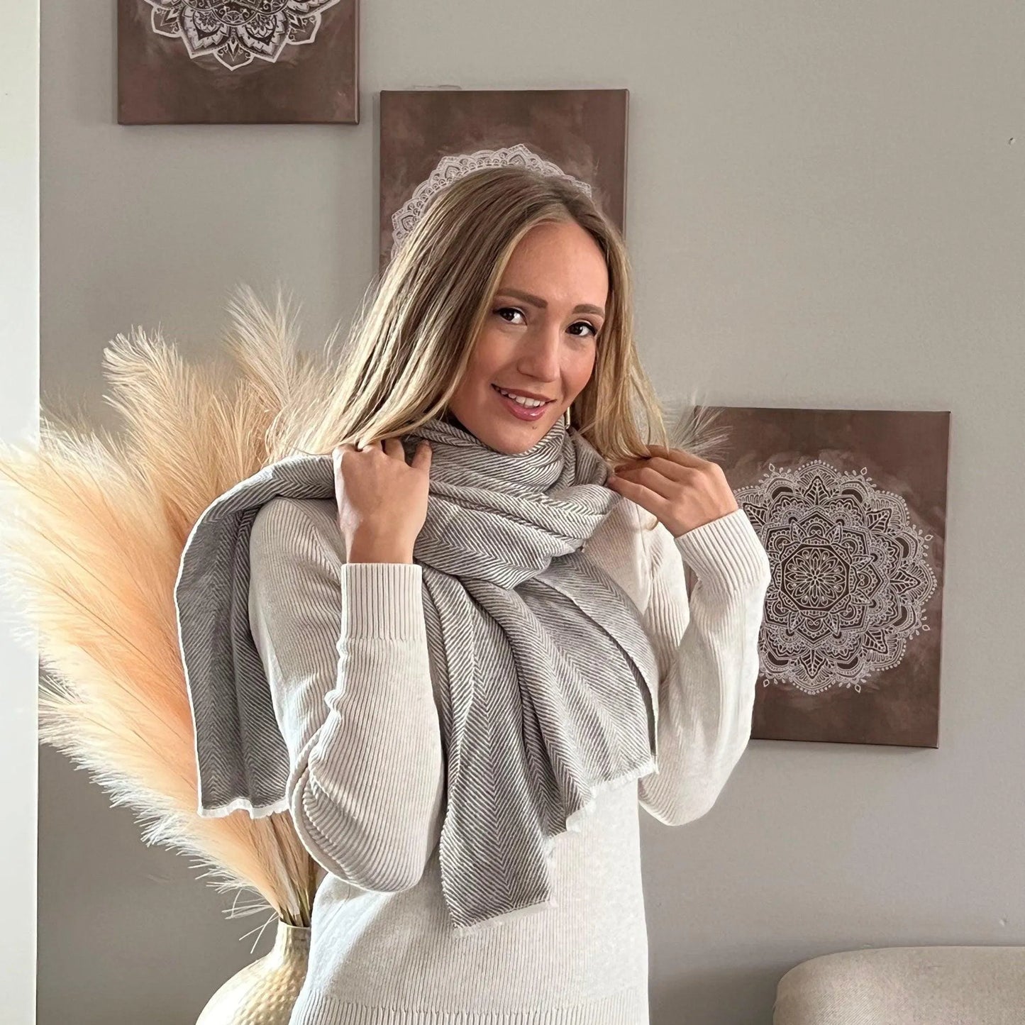Handmade Himalayan Cashmere Scarf, Charcoal Travel Scarf